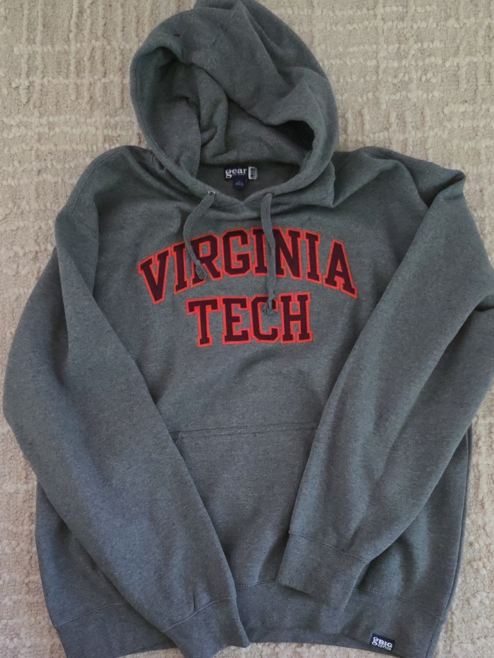 Gear For Sports Gray Hoodie Orange/Maroon Sewn Letters - Virginia Tech, XL - New